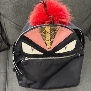 Fendi Black monster Backpack with leather, snakeskin, and fur trim